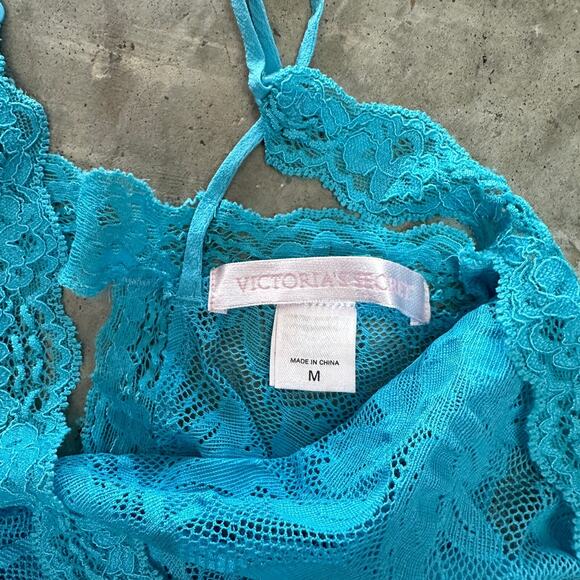 VTG Victoria's Secret Slip Dress Women's M Blue Lace Floral NightGown Nightie - Picture 5 of 8
